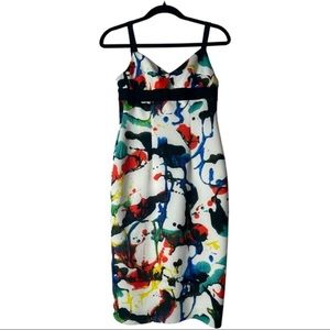 Milly Paint Splatter Expressionist Cut-out Bustier Neoprene Mini Dress